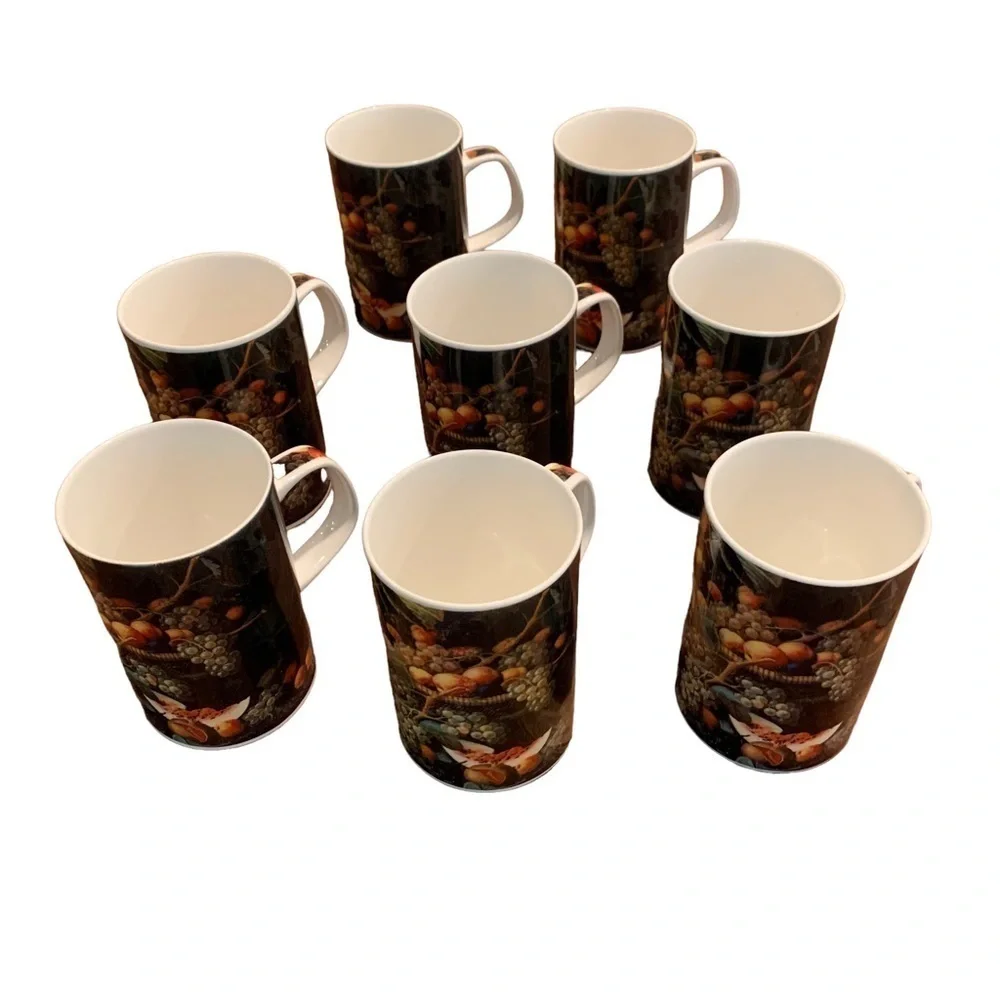 Still Life With Fruit Coffee Tea Mugs Severin Roesen Smithsonian Lot of 8